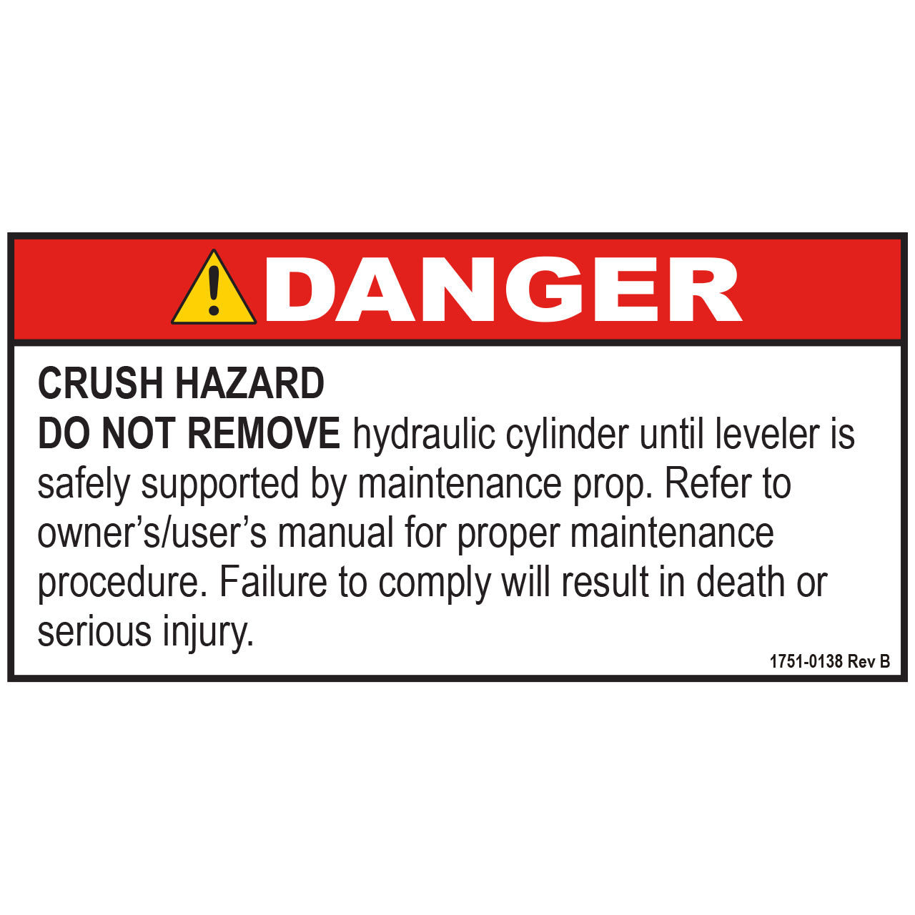 1751-0138 Poweramp Decal, Danger, Hydraulic Cylinder