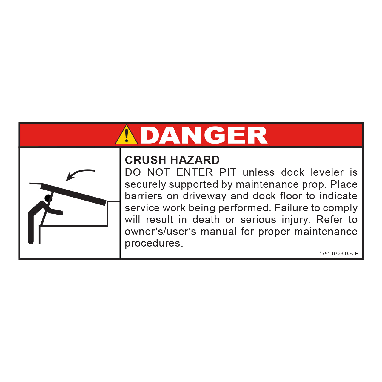 1751-0726 Poweramp Decal, Crush Hazard "Do Not Enter Pit"