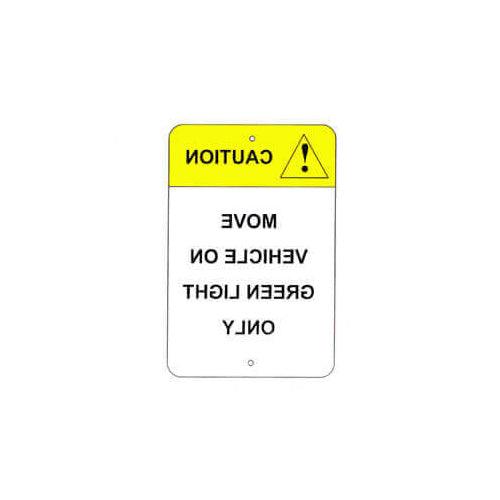 Aluminum Driver Warning Sign, Exterior Red/Green Safety Sign Mirror Image - Tri Lite