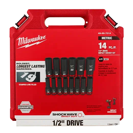 Milwaukee 49-66-7014 14 PC SHOCKWAVE Impact Duty™ 1/2" Drive Metric Deep 6 Point Socket Set